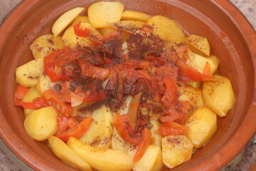 A close up of a fresh moroccan tajine, Traditional moroccan food