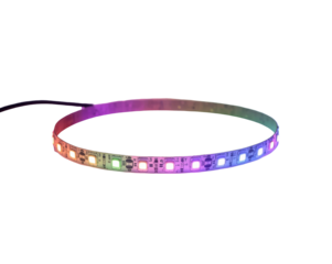 Illuminating Innovation, Close-Up of a Flexible LED Strip Displaying a Spectrum of Vibrant Colors