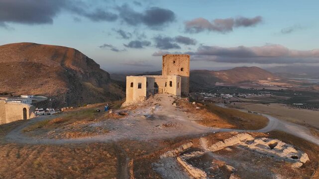 castillo de la estrella en el municipio de Teba visto desde un dron al atardecer, Andaluc&iacute;a