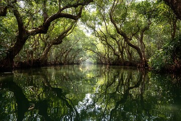 Dense mangrove trees forming natural tunnel high resolution HD photos