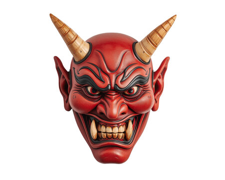 Intricate Red Oni Mask Captures the Essence of Japanese Folklore and Theatrical Arts
