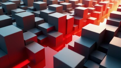 Dark Gray Cubes with Red Pulsating Path - Powered by Adobe
