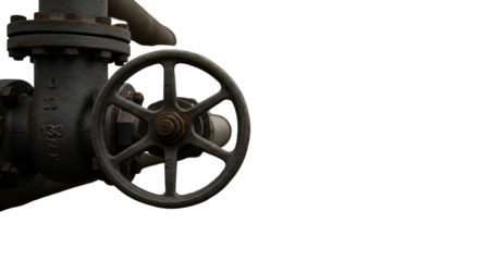 The silent sentinel of industry a weathered valve wheel stands guard hinting stories of time and pressure against a