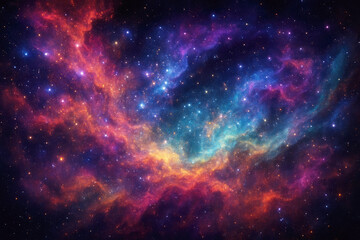 Naklejka premium Vibrant Nebula With Swirling Cosmic Gas Clouds And Distant Stars space galaxy