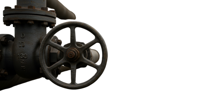 The silent sentinel of industry a weathered valve wheel stands guard hinting stories of time and pressure against a