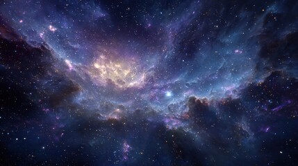 Obraz premium Vast, colorful nebula with vibrant purple, blue, and golden hues dotted with stars