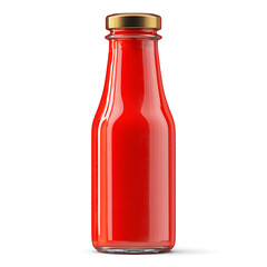 Glass bottle filled with red liquid isolated on white background