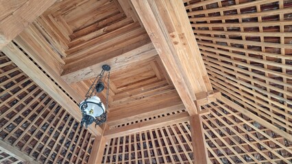 High Quality Interior Architecture Design of Traditional Javanese Wooden House Roof with Antique Hanging Lamp from Indonesia