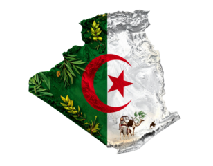 Algeria Map with Traditional Cultural Icons PNG.