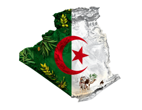 Algeria Map with Traditional Cultural Icons PNG.