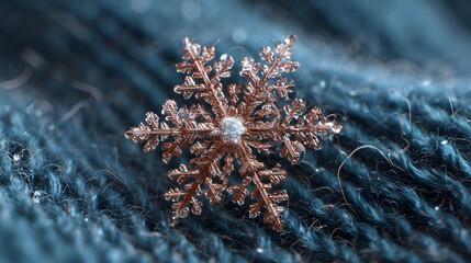 Stunning Close-Up of a Unique Snowflake on Dark Fabric