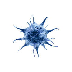 Microscopic 3D Render of a Blue Amoeba-like Cell with Spikes on Black Background