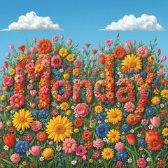 word "Monday" made with flowers. floral background. spring flowers. spring flowers on the meadow