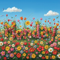 word "Monday" made with flowers. floral background. spring flowers. spring flowers on the meadow