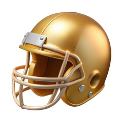 Fototapeta premium Shiny golden american football helmet with white face mask isolated on transparent background