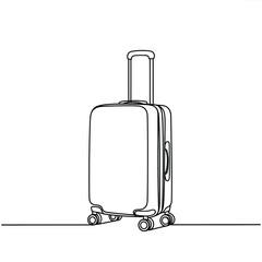 Minimalist line art of a rolling suitcase on a white background