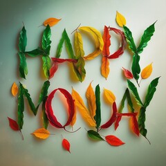 word "Happy Monday" written with leaves. Monday vibes.