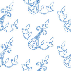 Seamless chandelier pattern with elegant line art in blue on white background. Perfect for textile, wallpaper, and luxury decorative design. Modern vintage style vector illustration.