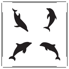 Dolphin Silhouettes Set – Creative Dolphin Illustrations in Various Poses for Marine Art, Graphic Projects, and Wildlife Designs