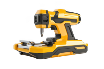 Yellow and black electrical wire connector crimping tool for electrician, cable repair, and maintenance isolated on transparent background