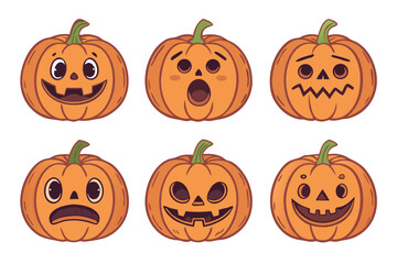 Halloween Pumpkins Different Faces Set