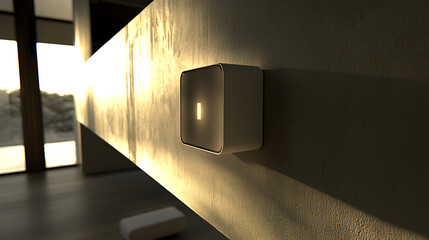 Modern Wall-Mounted Device Emitting Soft Light in a Minimalist Room