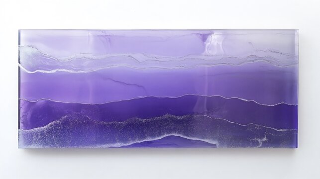 Large resin art panel featuring gradient of deep purple lavender metallic silver veins running through the surface The resin is smoothed to perfection creating a sleek glossy finish on a gallery wall
