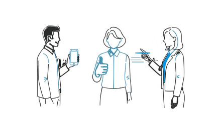 Isometric illustration of two businessmen using smartphones for data analysis and collaboration, showcasing digital technology in corporate strategy
