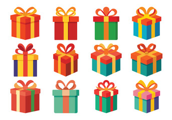 Colorful Gift Boxes Collection with Ribbons and Bows for Celebrations and Holidays