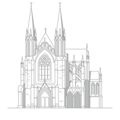 Fototapeta premium Gray Scale Architectural Drawing of Gothic Cathedral