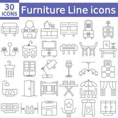  Furniture Line Editable Icons set Vector illustration in modern thin line style of furniture and decor related icons