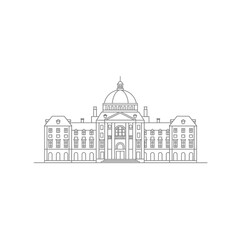 Gray Scale Line Drawing of a Large Building with a Dome