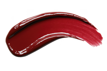 Rich burgundy lipstick swatch, cosmetic smear, makeup texture, beauty sample, crimson red isolated on transparent background