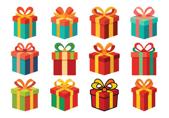 Collection of Colorful Gift Boxes with Ribbons and Bows for Celebrations