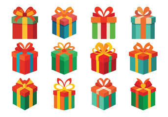 Collection of Colorful Gift Boxes with Ribbons and Bows for Celebrations