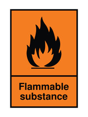 Flammable Substance Warning Sign with Label – Orange Safety Symbol for Chemical Hazards, Industrial Zones & Transport  High-Visibility Vector for Global Use