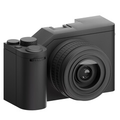 Minimalist black digital camera with a prominent lens perfect for photography, technology, and designrelated projects. Great for modern visuals.