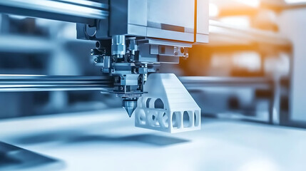 3D Printer Crafting a Geometric Object in a High-Tech Environment