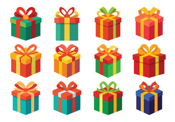 Collection of Colorful Gift Boxes with Ribbons for Celebrations and Holidays
