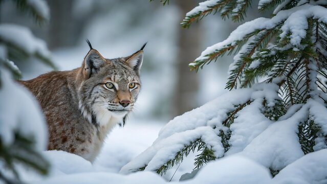 lynx in snow forest - Powered by Adobe