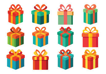 Collection of Colorful Gift Boxes with Ribbons for Celebrations and Holidays