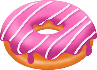 Iced Donut with Pink Frosting Illustration