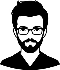 Portrait of a man with beard and glasses isolated on white background