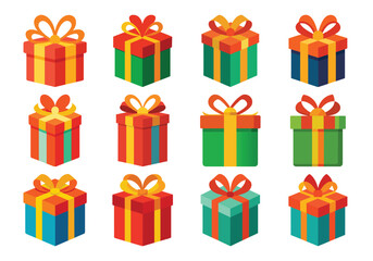Collection of colorful gift boxes with ribbons and bows for celebrations and holidays