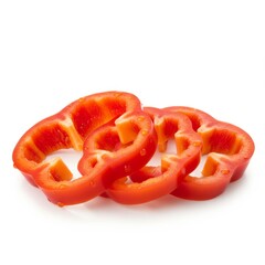 Vibrant Slices: A close-up shot showcases perfectly sliced red bell peppers, revealing their juicy interior and capturing the essence of fresh, colorful ingredients for culinary delight.