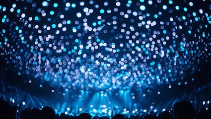 Vast Audience Immersed in Mesmerizing Blue Light Show Performance