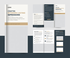 Professional Tri-Fold Brochure Template for Real Estate, Construction, and Building Company Marketing, luxury color, a4