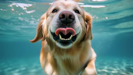 Golden retriever swimming in crystal clear water underwater action shots playful environment pet photography