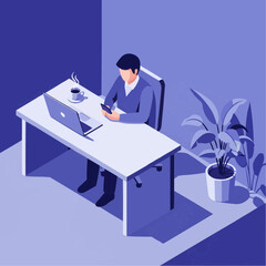 Vector graphic of three cheerful office workers, two women and a man, engaged in conversation on retro phones in a dynamic pop art style