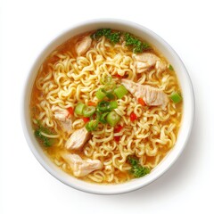 A delicious bowl of chicken ramen, garnished with green onions, is the epitome of comfort food, steaming and savory 